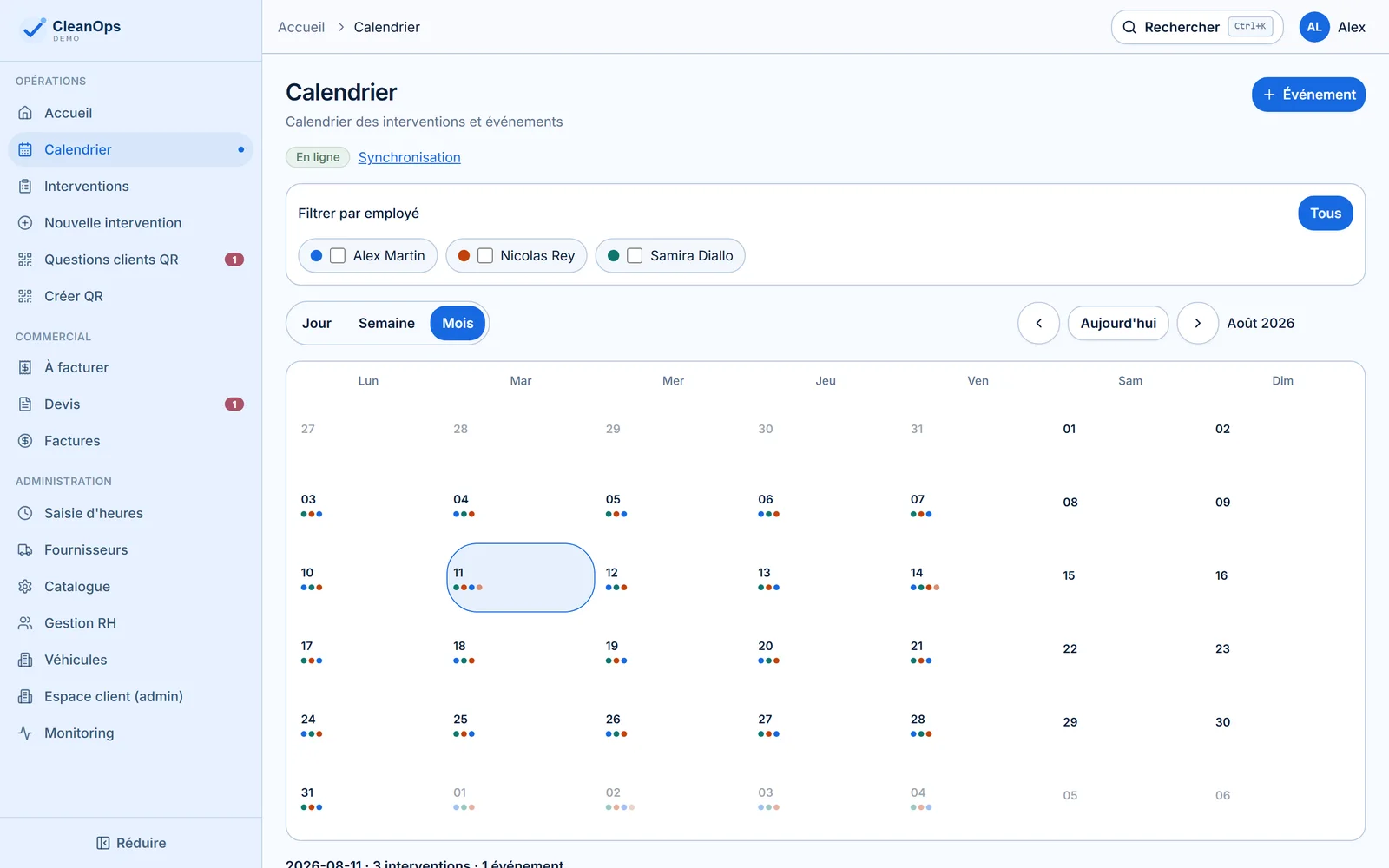 Calendrier CleanOps des interventions et événements